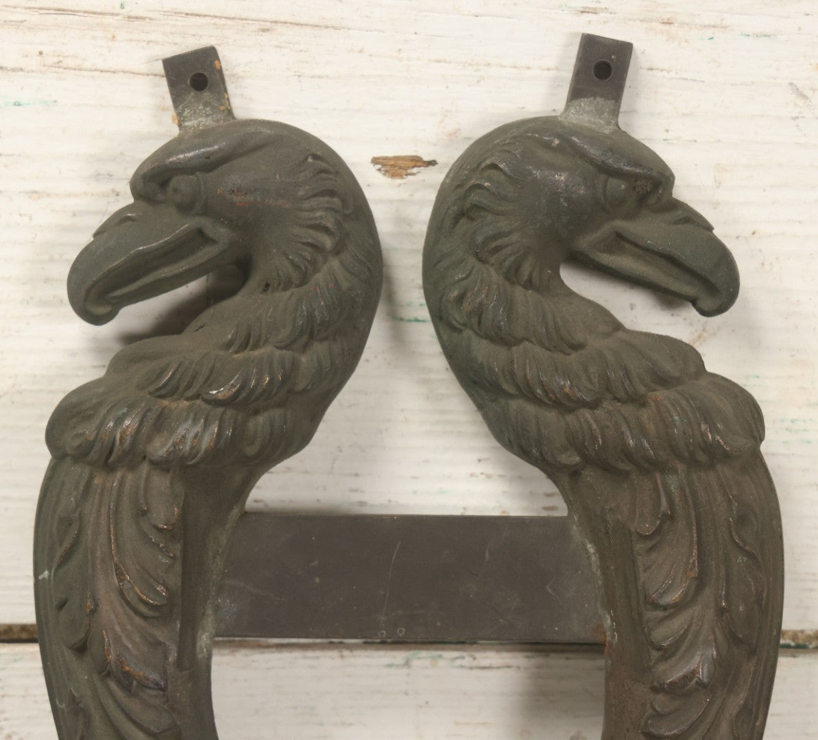 Lot 029 - Pair Of Antique Cast Metal Architectural Ornaments Depicting Eagles With Detailed Feather Work And Mounting Brackets