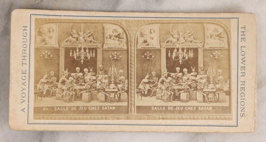 Lot 034 - Antique French Diablerie Stereoview Card “Salle De Jeu Chez Satan” (“Gaming Room At Satan's House”), Voyage Through The Lower Regions Series, 19th Century Reprint