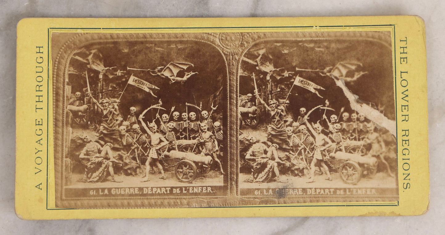 Lot 035 - Antique French Diablerie Stereoview Card “La Guerre, Départ De L'Enfer” (“War, Departure From Hell”), Voyage Through The Lower Regions Series, 19th Century Reprint