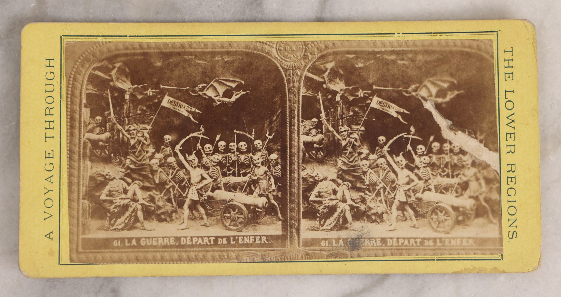Lot 035 - Antique French Diablerie Stereoview Card “La Guerre, Départ De L'Enfer” (“War, Departure From Hell”), Voyage Through The Lower Regions Series, 19th Century Reprint