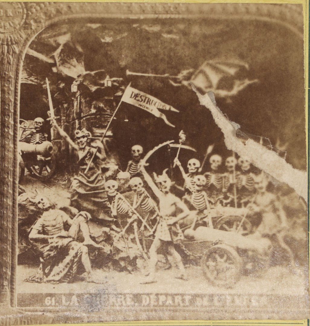 Lot 035 - Antique French Diablerie Stereoview Card “La Guerre, Départ De L'Enfer” (“War, Departure From Hell”), Voyage Through The Lower Regions Series, 19th Century Reprint