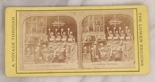 Lot 036 - Antique French Diablerie Stereoview Card “La Loterie Infernale” (“The Infernal Lottery”), Voyage Through The Lower Regions Series, 19th Century Reprint