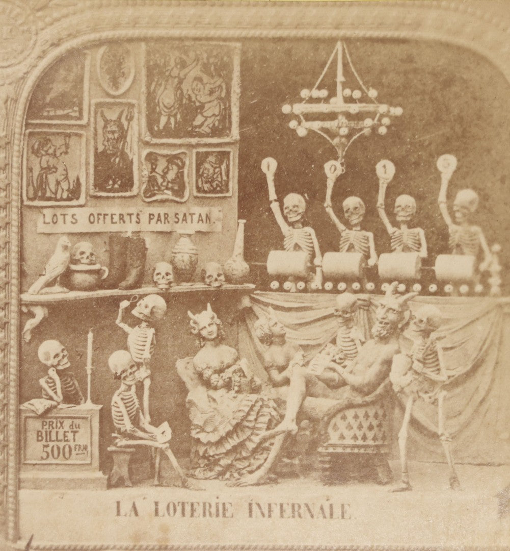 Lot 036 - Antique French Diablerie Stereoview Card “La Loterie Infernale” (“The Infernal Lottery”), Voyage Through The Lower Regions Series, 19th Century Reprint
