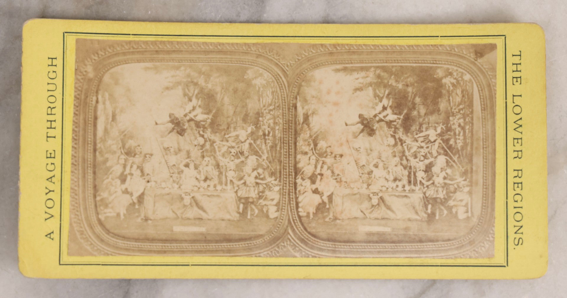 Lot 037 - Antique French Diablerie Stereoview Card, Untitled Scene Of Skeletons With Spears And Flying Figure, Voyage Through The Lower Regions Series, 19th Century Reprint