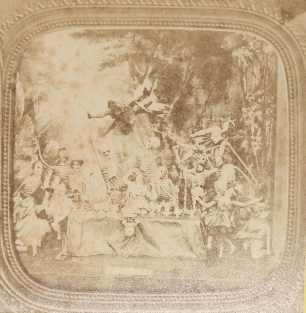 Lot 037 - Antique French Diablerie Stereoview Card, Untitled Scene Of Skeletons With Spears And Flying Figure, Voyage Through The Lower Regions Series, 19th Century Reprint