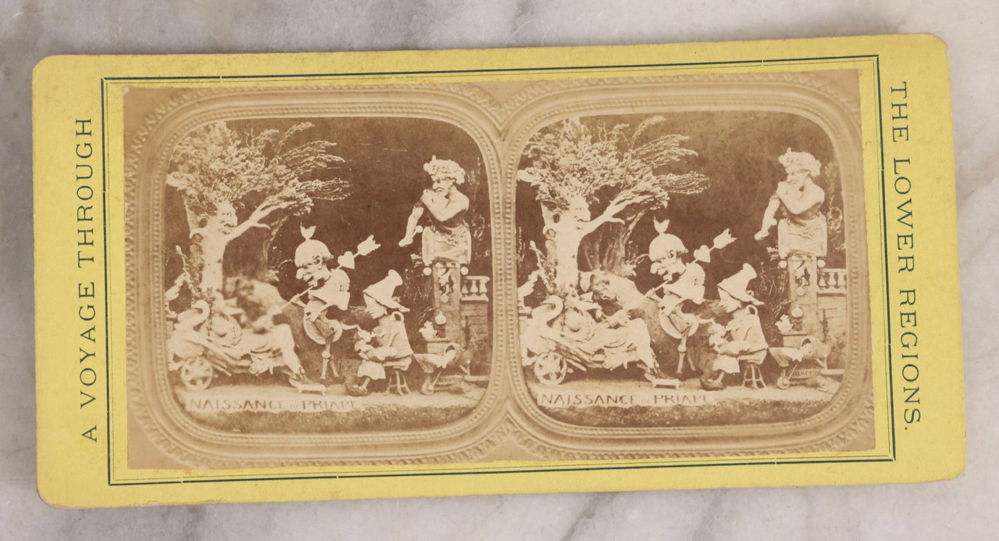 Lot 038 - Antique French Diablerie Stereoview Card “Naissance De Priape” (“Birth Of Priapus”), Voyage Through The Lower Regions Series, 19th Century Reprint