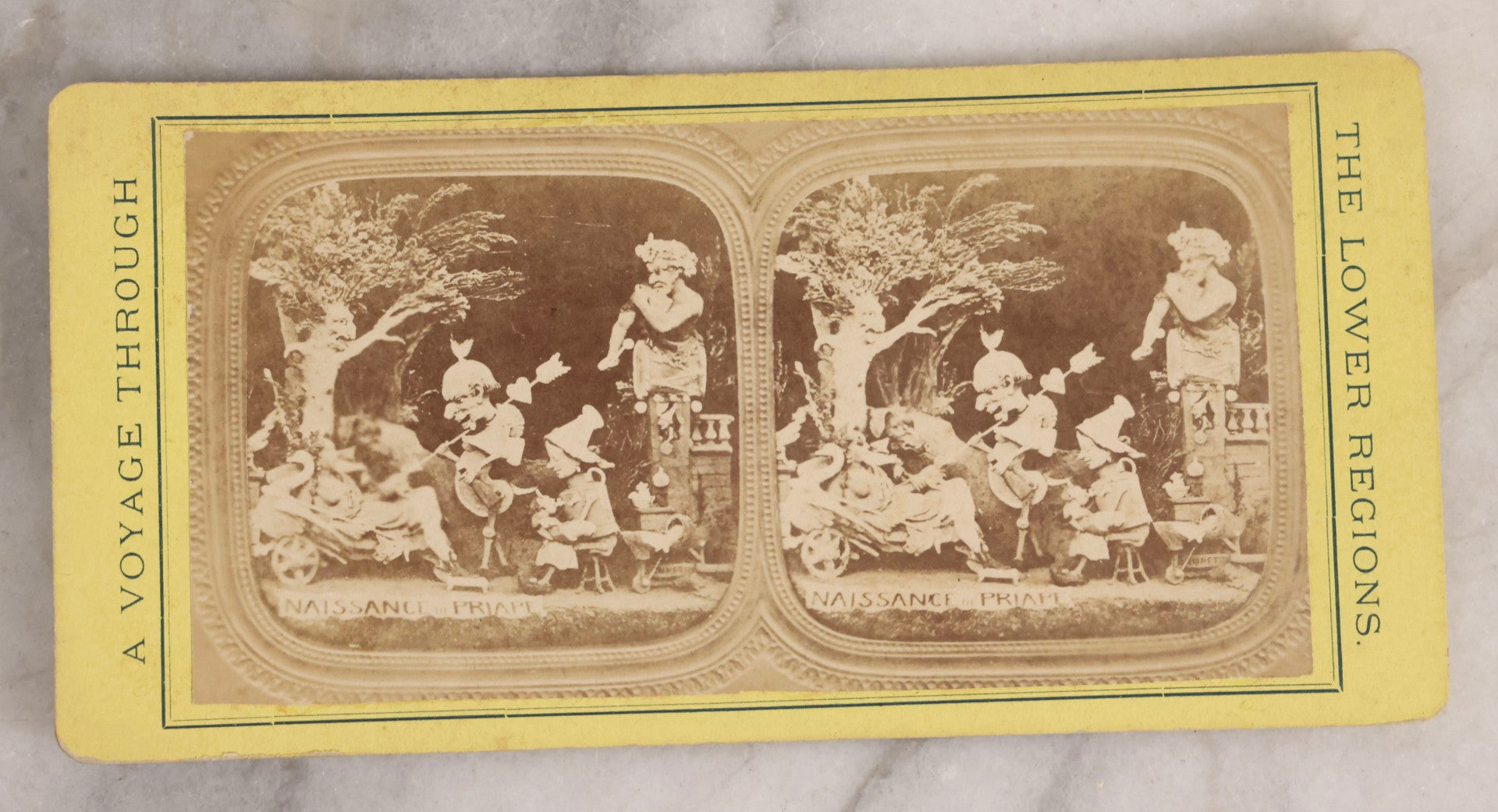 Lot 038 - Antique French Diablerie Stereoview Card “Naissance De Priape” (“Birth Of Priapus”), Voyage Through The Lower Regions Series, 19th Century Reprint