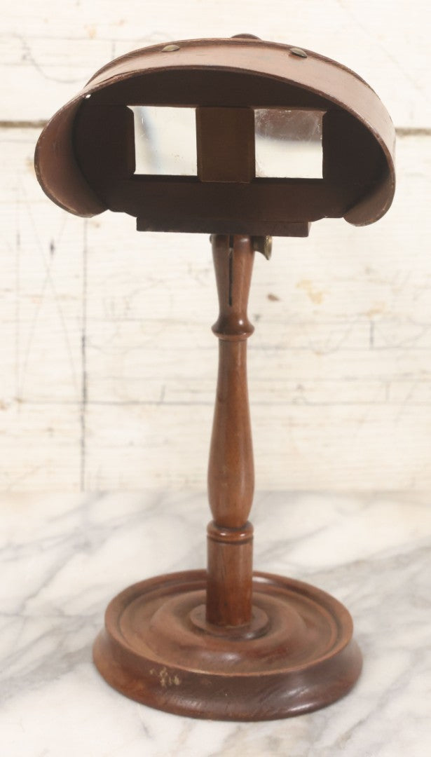 Lot 041 - Antique Wooden Stereoscopic Card Viewer On Turned Pedestal Stand, Complete With Viewing Hood And Card Holder