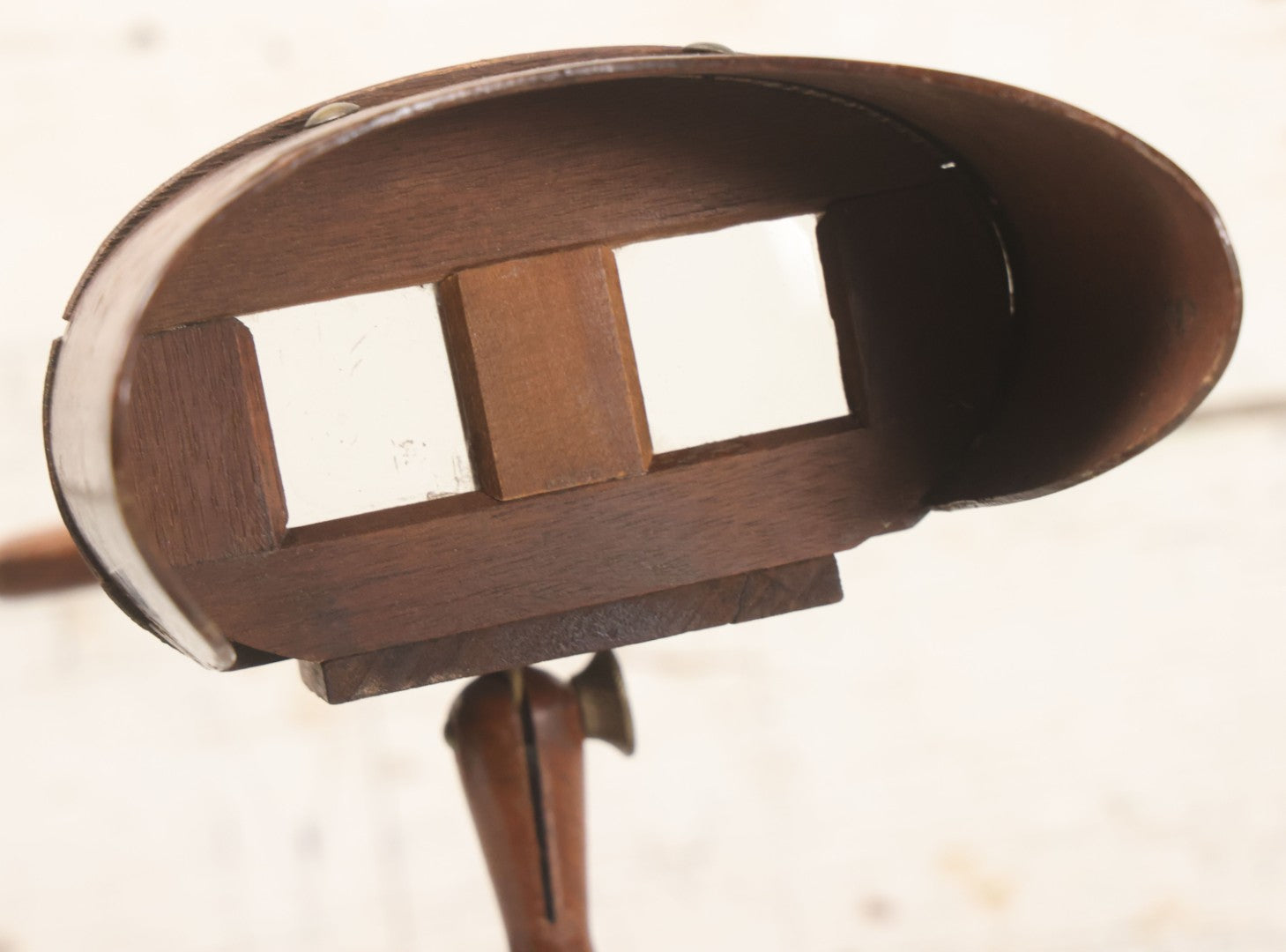 Lot 041 - Antique Wooden Stereoscopic Card Viewer On Turned Pedestal Stand, Complete With Viewing Hood And Card Holder