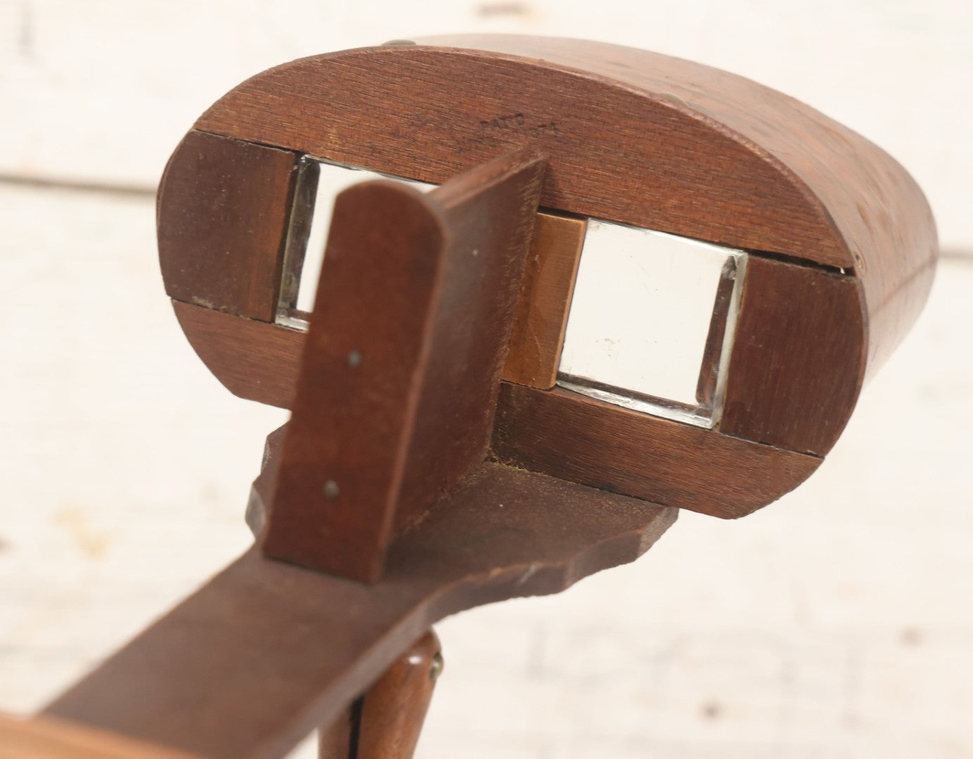 Lot 041 - Antique Wooden Stereoscopic Card Viewer On Turned Pedestal Stand, Complete With Viewing Hood And Card Holder