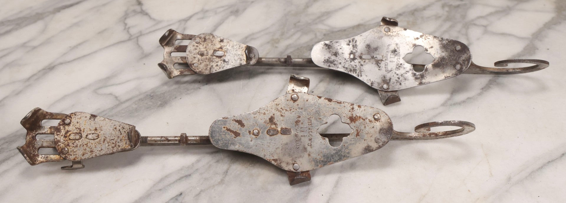 Lot 042 - Antique Samuel Winslow Cast Steel Ice Skates “Winslow's National Club,” Size 11-1/2, Worcester, Massachusetts
