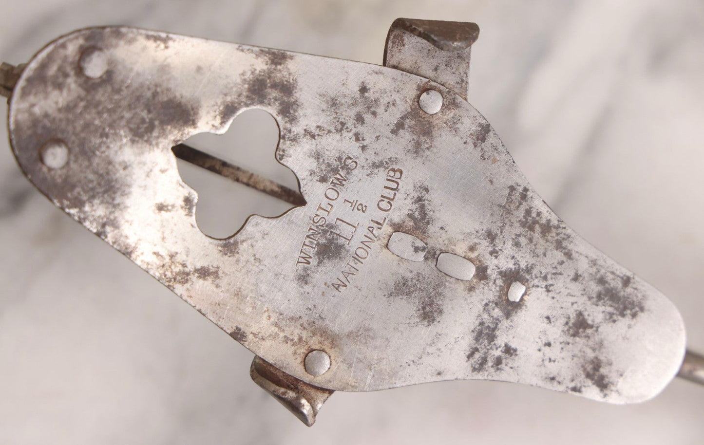 Lot 042 - Antique Samuel Winslow Cast Steel Ice Skates “Winslow's National Club,” Size 11-1/2, Worcester, Massachusetts