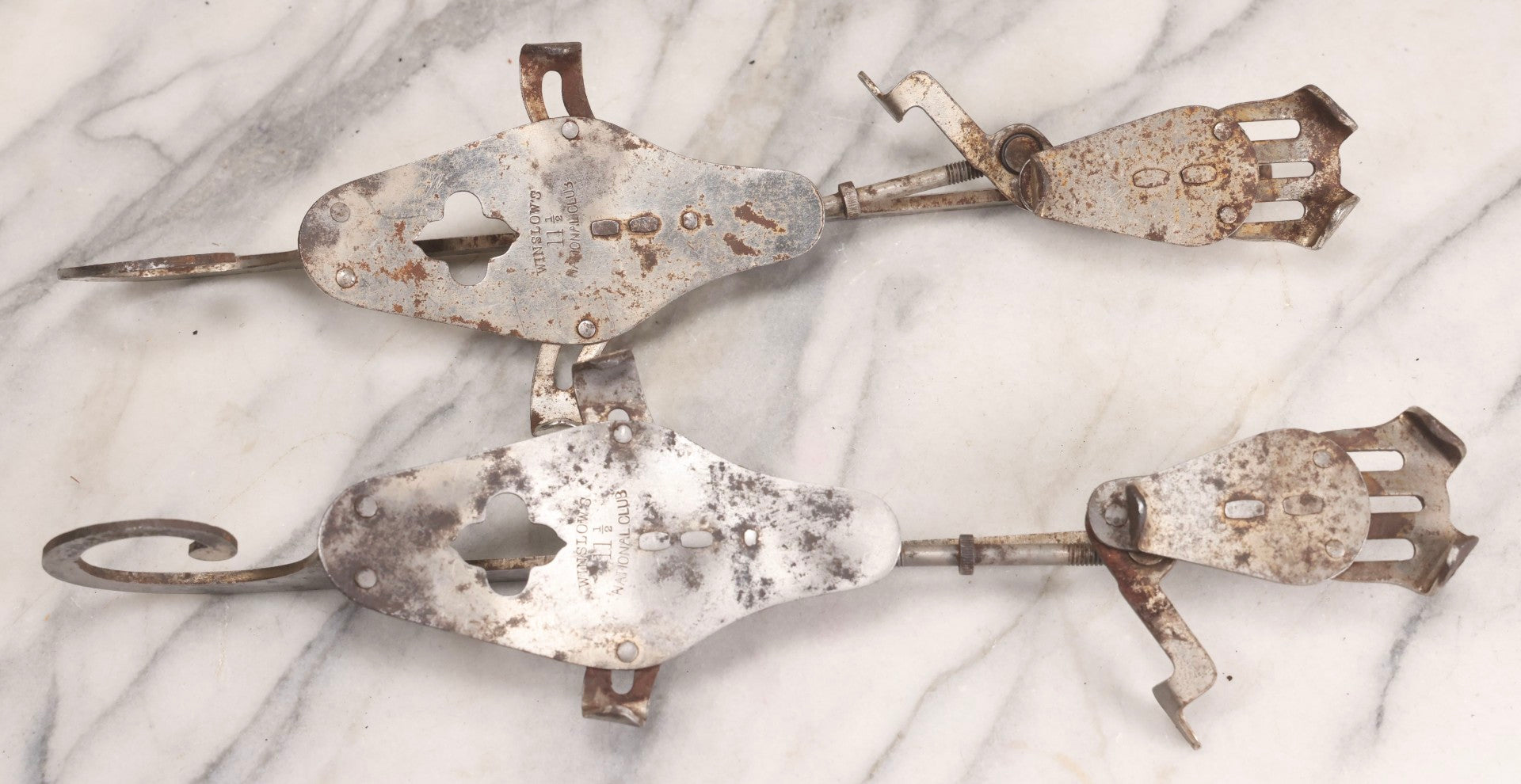 Lot 042 - Antique Samuel Winslow Cast Steel Ice Skates “Winslow's National Club,” Size 11-1/2, Worcester, Massachusetts