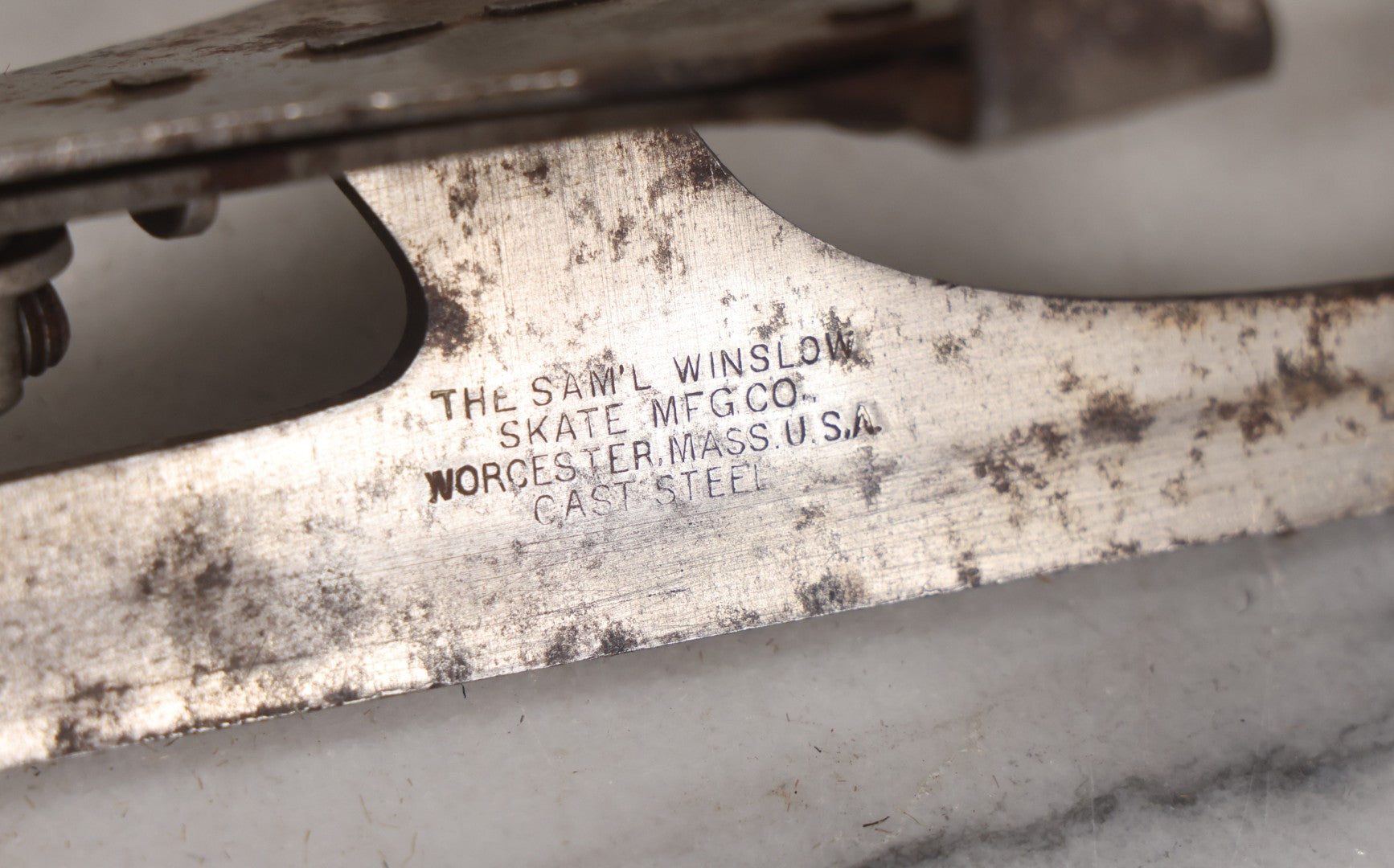 Lot 042 - Antique Samuel Winslow Cast Steel Ice Skates “Winslow's National Club,” Size 11-1/2, Worcester, Massachusetts