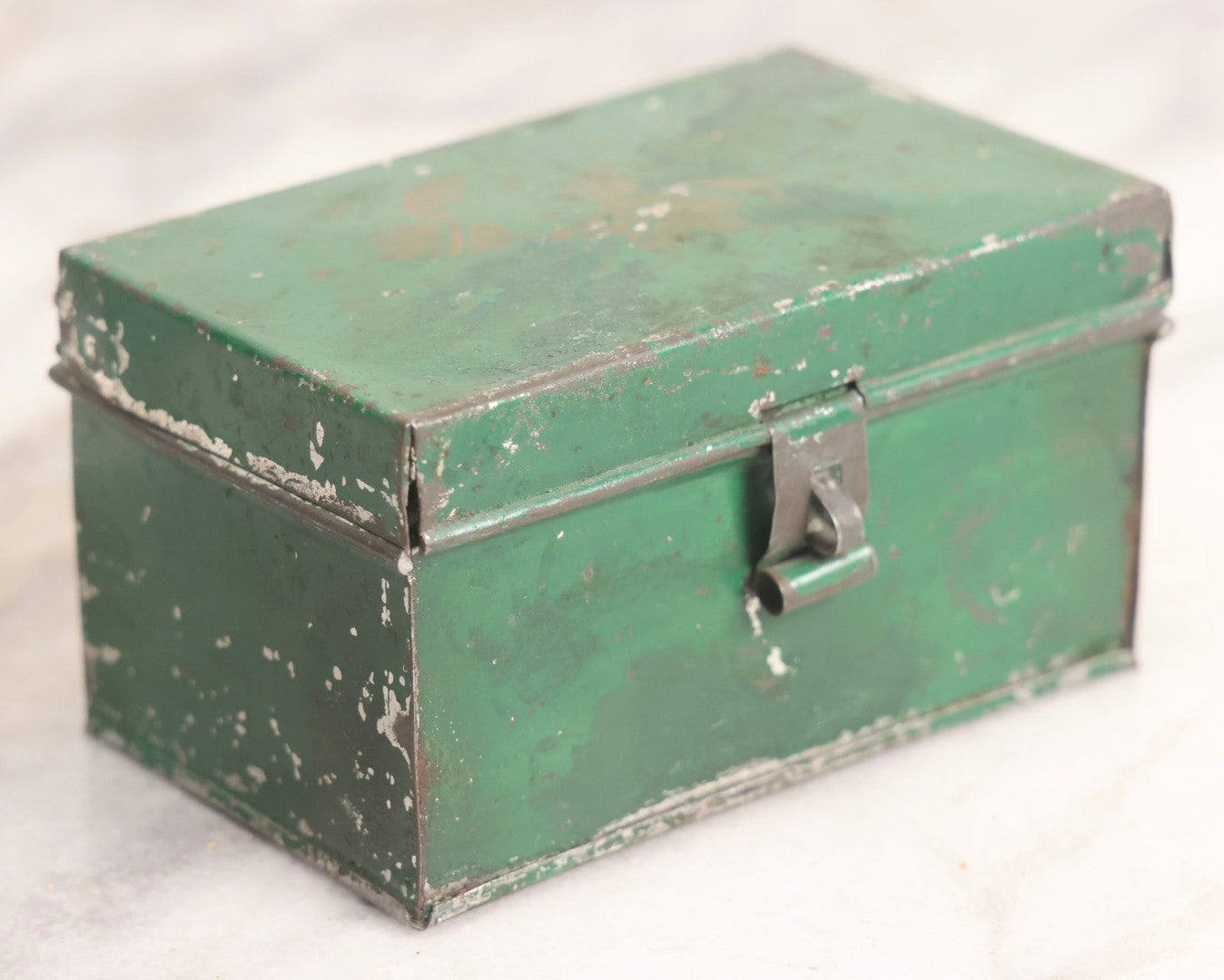 Lot 046 - Antique Green Tin Lithograph And Gold Stencil Painted Toleware Box With Witch, Moon And Celestial Motif, Circa 1920s