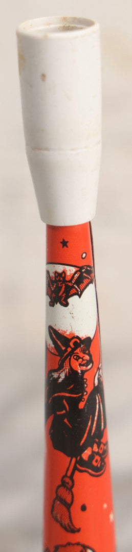 Lot 047 - Vintage Halloween Tin Lithograph Noisemaker With Scared Children, Witch, Black Cats, Owl, And Bat, U.S. Metal Toy Mfg. Co.