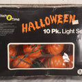 Lot 049 - Vintage Witch Time Brand Halloween Jack O' Lantern String Light Set, 10 Blow Mold Pumpkins, Electro-Plastics Inc., 1988
