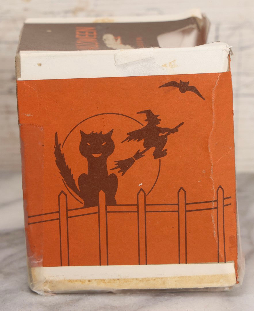 Lot 050 - Trio Of Vintage Halloween Items Including Gurley Jack O' Lantern Candle In Box, Trick-Or-Treat Bag, And Chazy Orchards Ghost Apple Bag