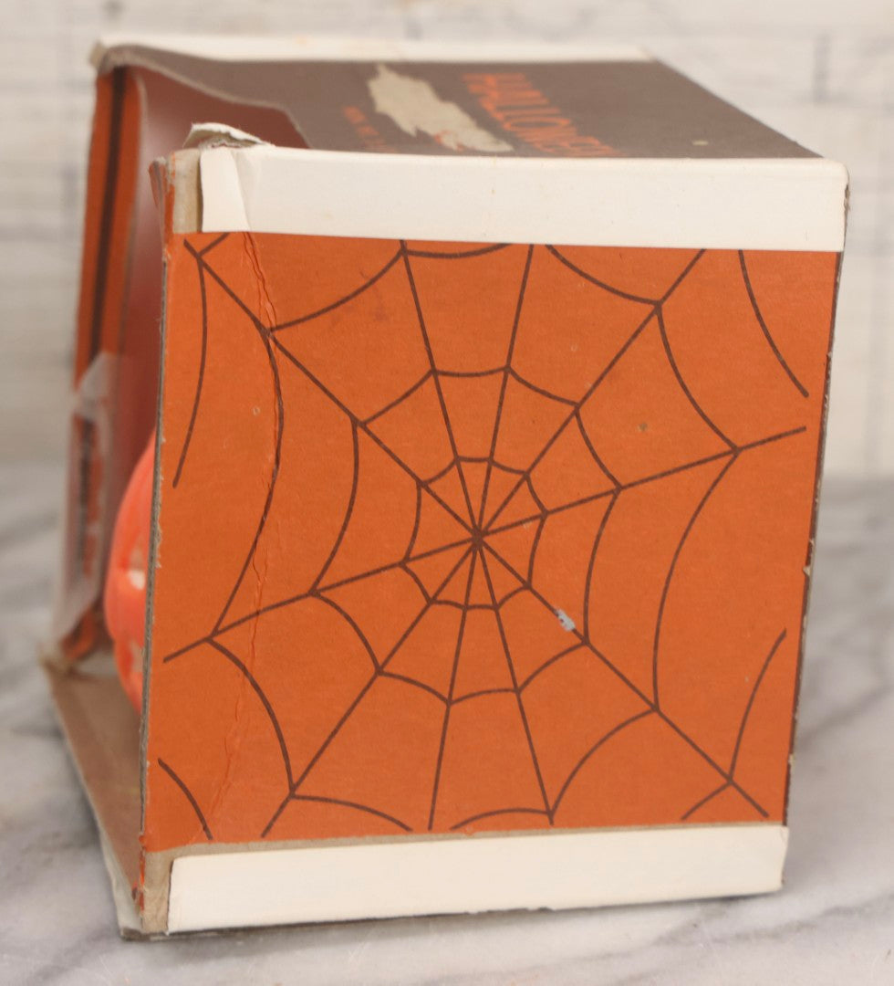 Lot 050 - Trio Of Vintage Halloween Items Including Gurley Jack O' Lantern Candle In Box, Trick-Or-Treat Bag, And Chazy Orchards Ghost Apple Bag