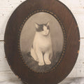 Lot 056 - Antique Oval Charcoal Portrait Of Cat In Wooden Frame, Late 19th / Early 20th Century, 14-5/8" x 17-5/8