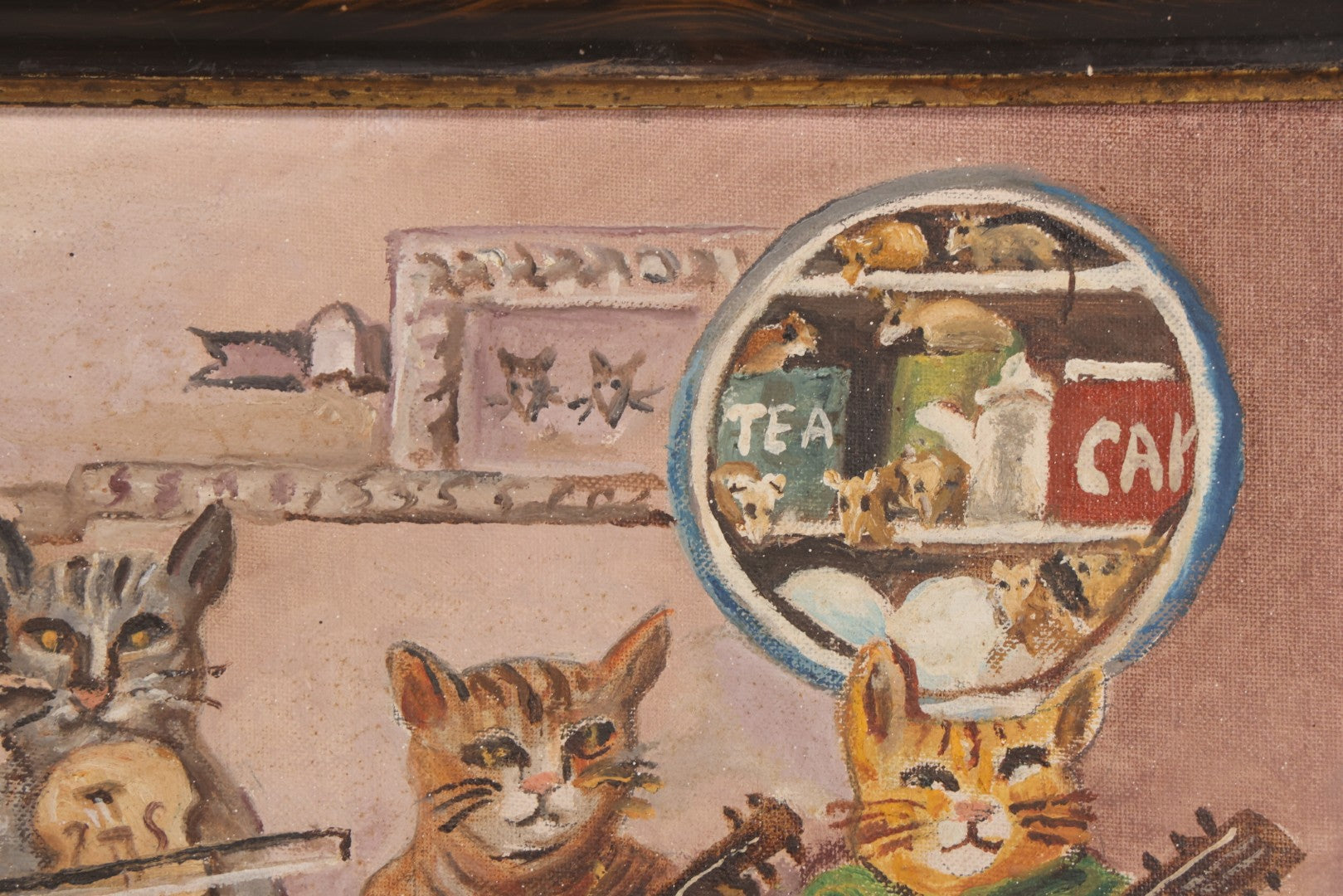 Lot 059 - Vintage Oil On Board Painting Of Anthropomorphic Cats Playing Musical Instruments, Signed A. Richards, “From Print”