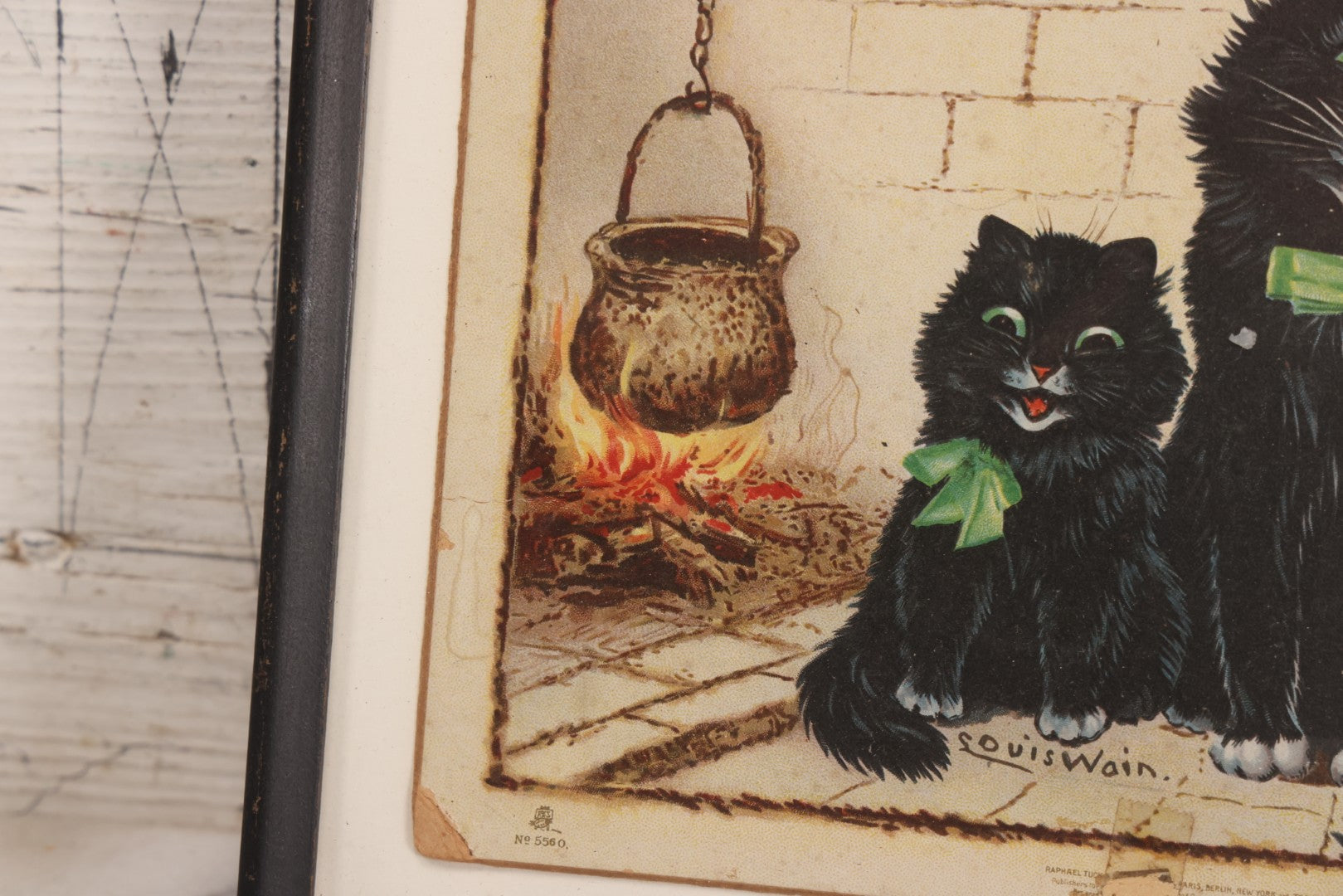 Lot 063 - Antique Framed Chromolithograph Print “East West Home's Best” With Three Cats, After Louis Wain, Raphael Tuck & Sons No. 5560