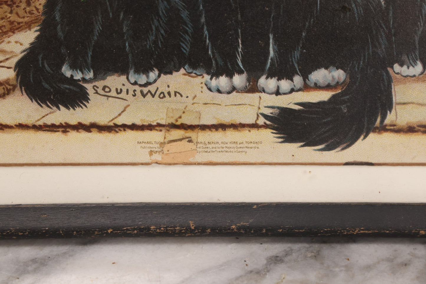 Lot 063 - Antique Framed Chromolithograph Print “East West Home's Best” With Three Cats, After Louis Wain, Raphael Tuck & Sons No. 5560