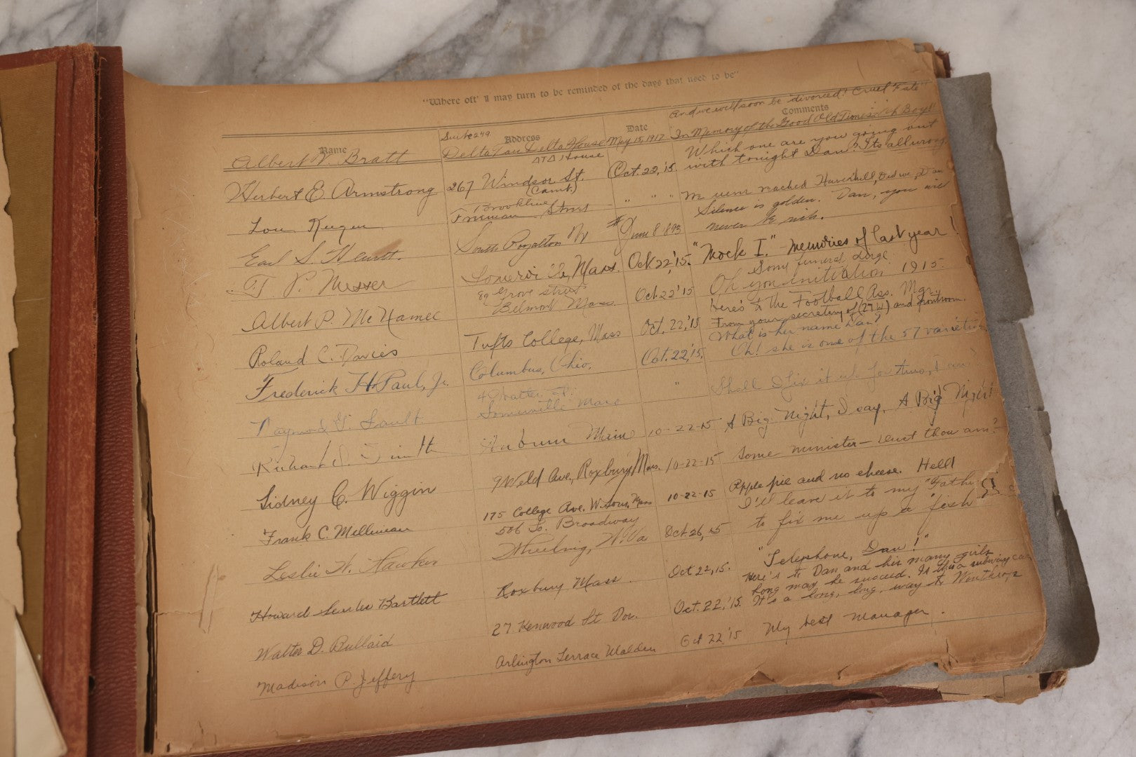 Lot 065 - Antique Tufts College Delta Tau Delta Fraternity Yearbook And Photo Album With 85+ Snapshot Photographs, Belonging To Daniel C. Cameron, Medford / Somerville, Massachusetts, 1917