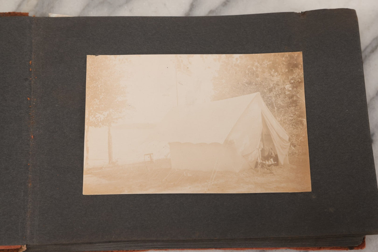 Lot 068 - Antique "Ward's Album For Unmounted Photographs" With 50+ Images Circa 1895-1910 Depicting Camping Trip With Campsite, Tent, Equipment, Lakes, Mountains, Canoes, Bicycle, Camera, And Piglets