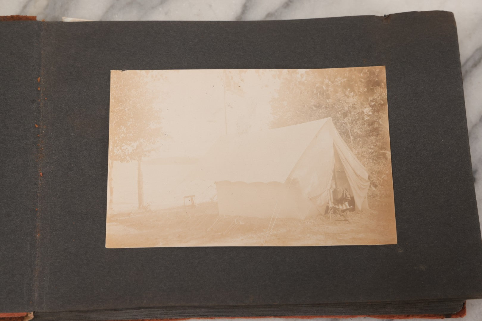 Lot 068 - Antique "Ward's Album For Unmounted Photographs" With 50+ Images Circa 1895-1910 Depicting Camping Trip With Campsite, Tent, Equipment, Lakes, Mountains, Canoes, Bicycle, Camera, And Piglets