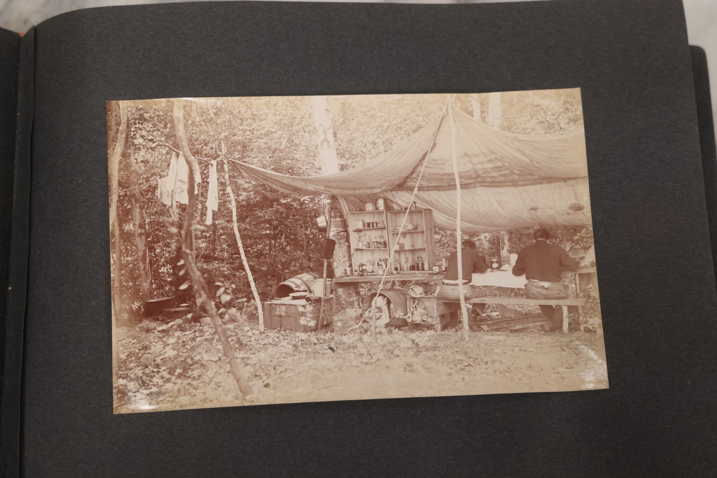 Lot 068 - Antique "Ward's Album For Unmounted Photographs" With 50+ Images Circa 1895-1910 Depicting Camping Trip With Campsite, Tent, Equipment, Lakes, Mountains, Canoes, Bicycle, Camera, And Piglets