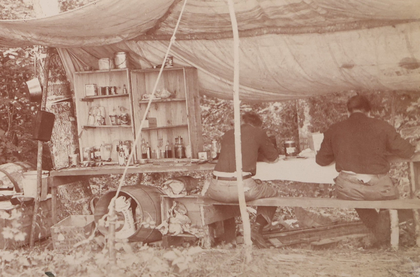 Lot 068 - Antique "Ward's Album For Unmounted Photographs" With 50+ Images Circa 1895-1910 Depicting Camping Trip With Campsite, Tent, Equipment, Lakes, Mountains, Canoes, Bicycle, Camera, And Piglets