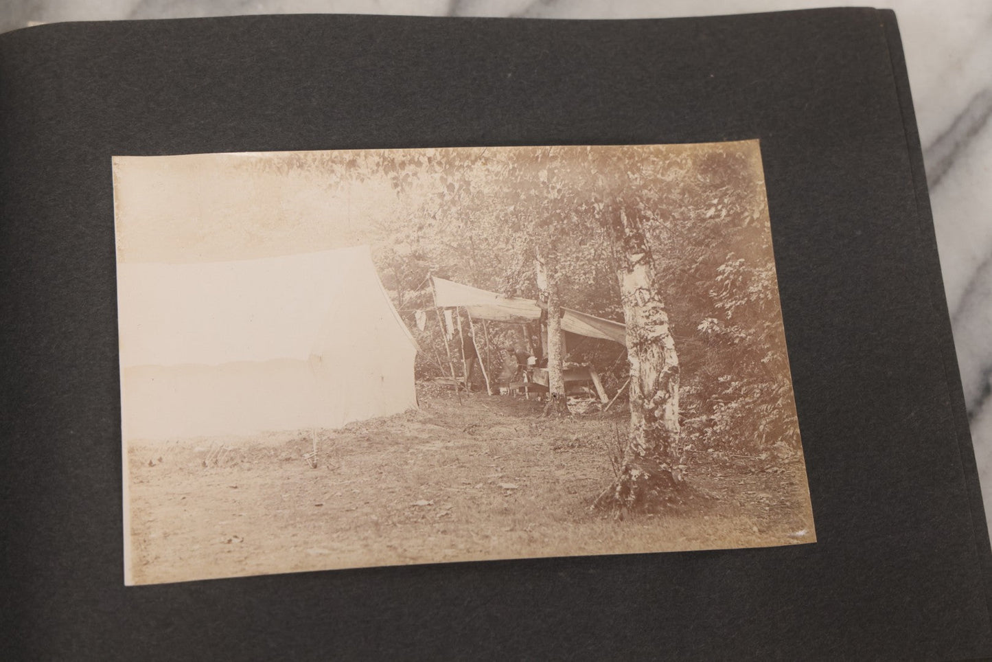 Lot 068 - Antique "Ward's Album For Unmounted Photographs" With 50+ Images Circa 1895-1910 Depicting Camping Trip With Campsite, Tent, Equipment, Lakes, Mountains, Canoes, Bicycle, Camera, And Piglets