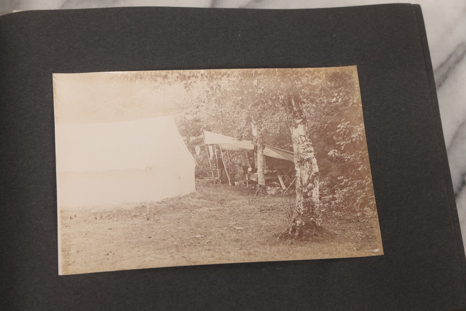 Lot 068 - Antique "Ward's Album For Unmounted Photographs" With 50+ Images Circa 1895-1910 Depicting Camping Trip With Campsite, Tent, Equipment, Lakes, Mountains, Canoes, Bicycle, Camera, And Piglets