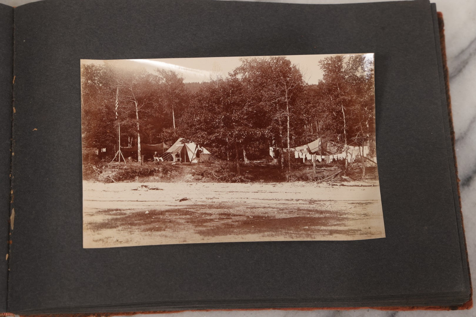 Lot 068 - Antique "Ward's Album For Unmounted Photographs" With 50+ Images Circa 1895-1910 Depicting Camping Trip With Campsite, Tent, Equipment, Lakes, Mountains, Canoes, Bicycle, Camera, And Piglets