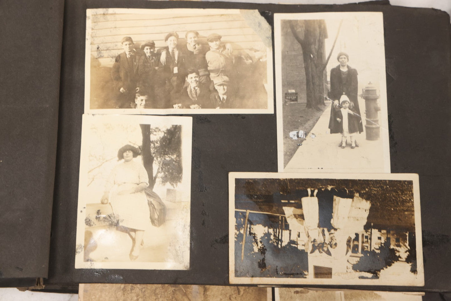 Lot 069 - Antique Snapshot Photograph Album With 100+ Images Circa 1920-1930 Including Beach Scenes In Period Swimwear, Cats And Kittens, Young Boy With American Flag, And Mechanic Working On Early Automobile