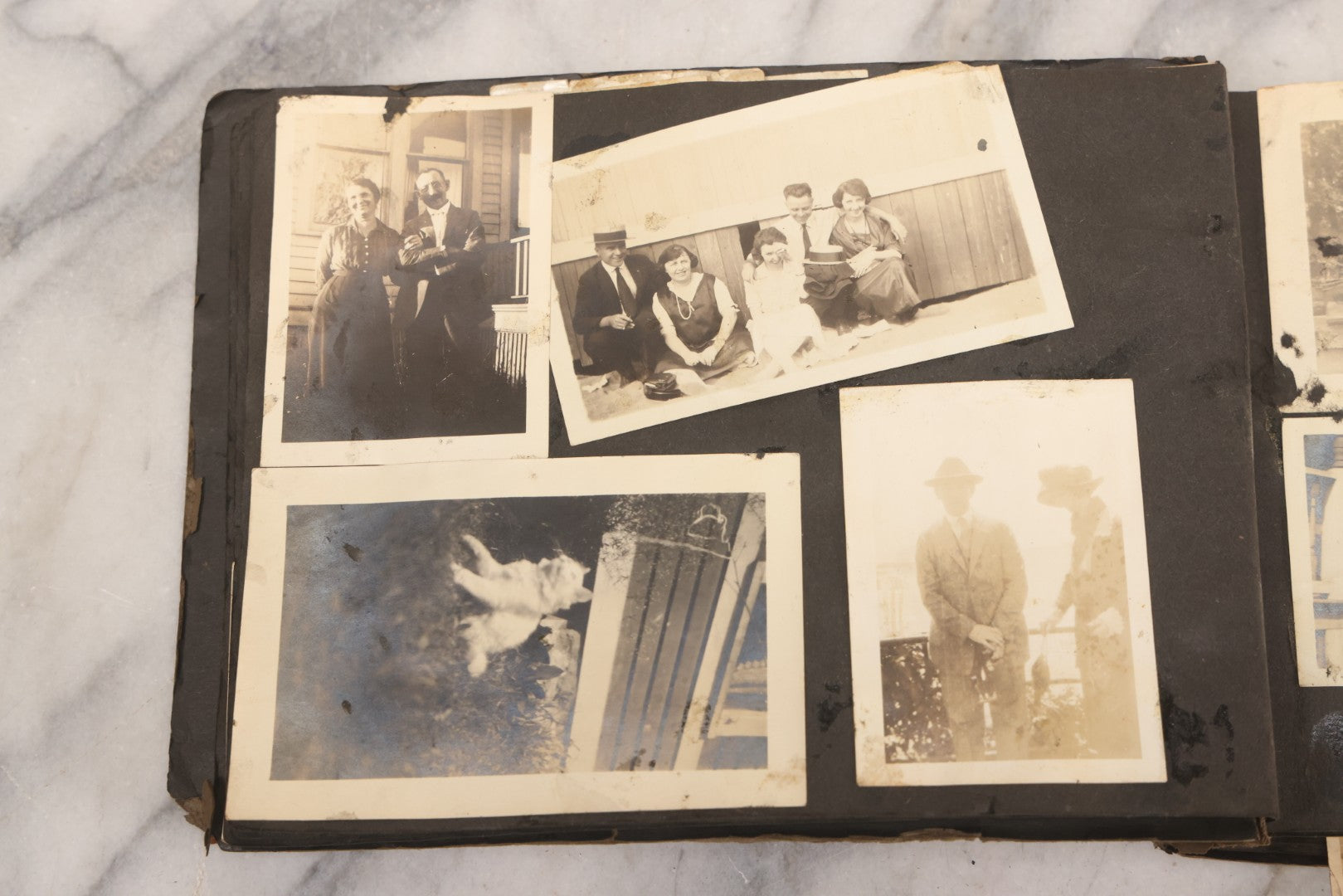 Lot 069 - Antique Snapshot Photograph Album With 100+ Images Circa 1920-1930 Including Beach Scenes In Period Swimwear, Cats And Kittens, Young Boy With American Flag, And Mechanic Working On Early Automobile