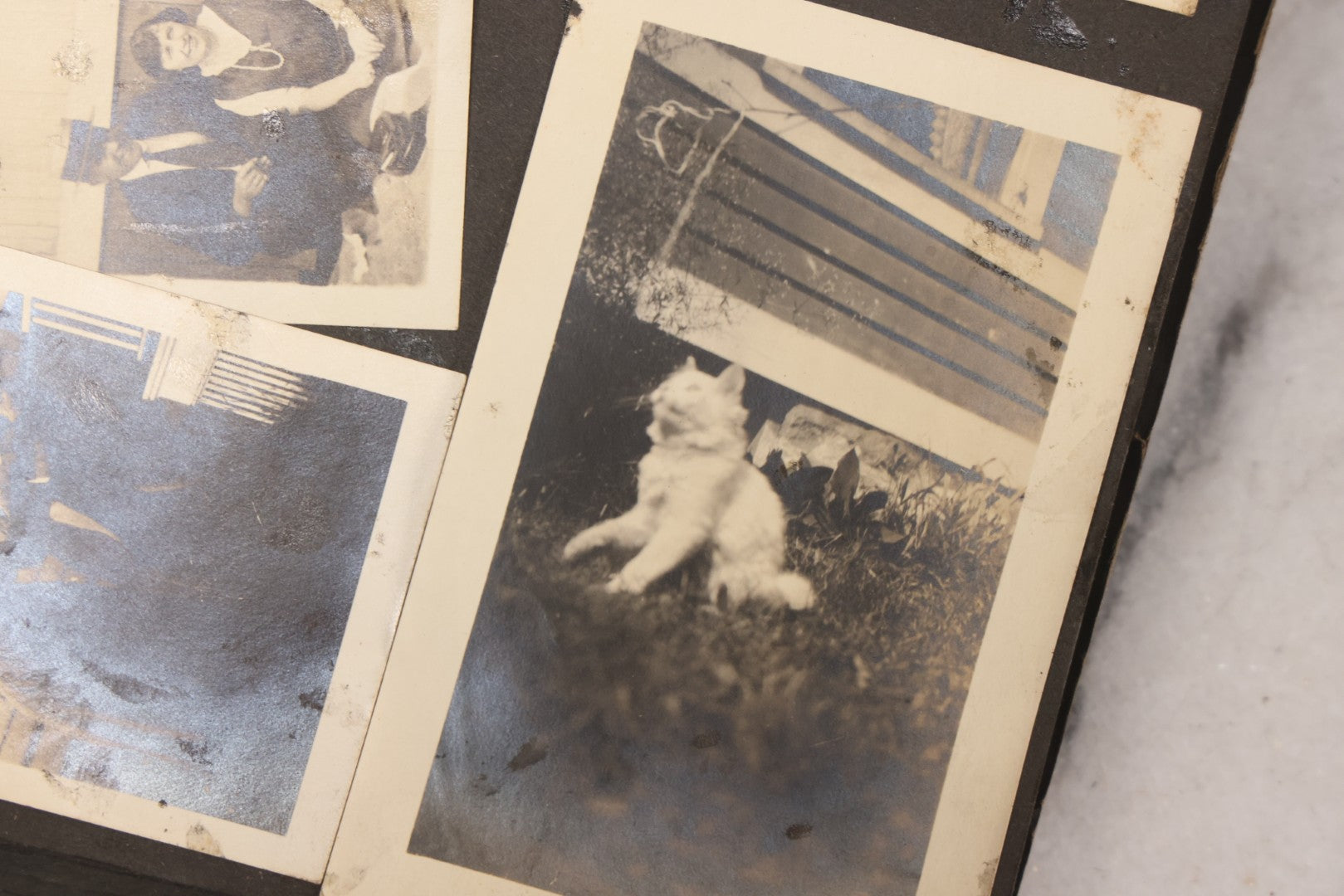 Lot 069 - Antique Snapshot Photograph Album With 100+ Images Circa 1920-1930 Including Beach Scenes In Period Swimwear, Cats And Kittens, Young Boy With American Flag, And Mechanic Working On Early Automobile