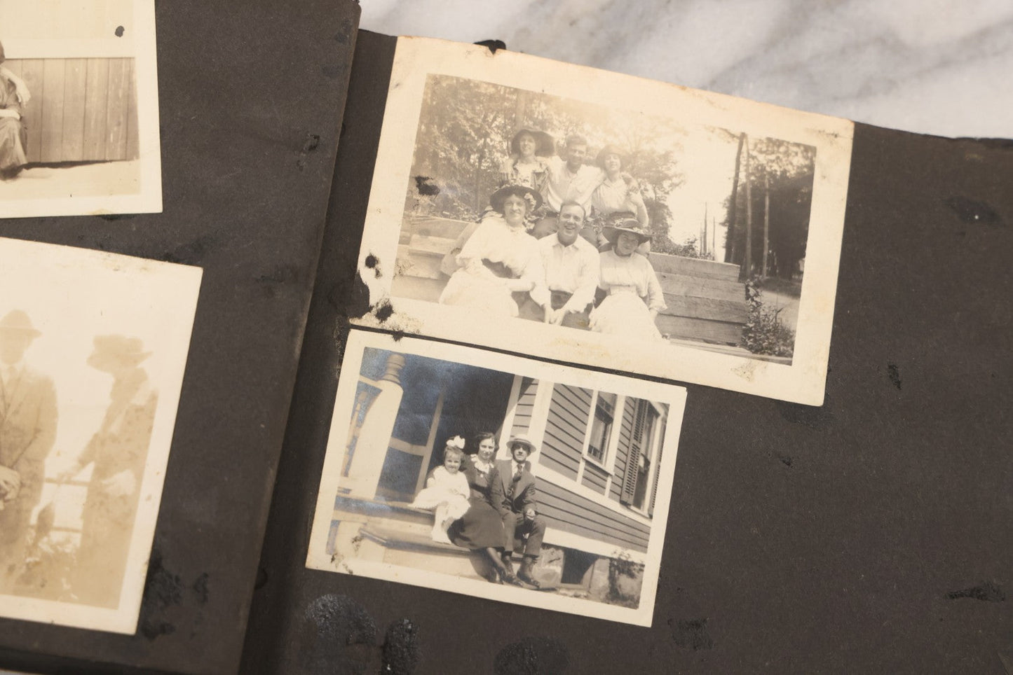 Lot 069 - Antique Snapshot Photograph Album With 100+ Images Circa 1920-1930 Including Beach Scenes In Period Swimwear, Cats And Kittens, Young Boy With American Flag, And Mechanic Working On Early Automobile
