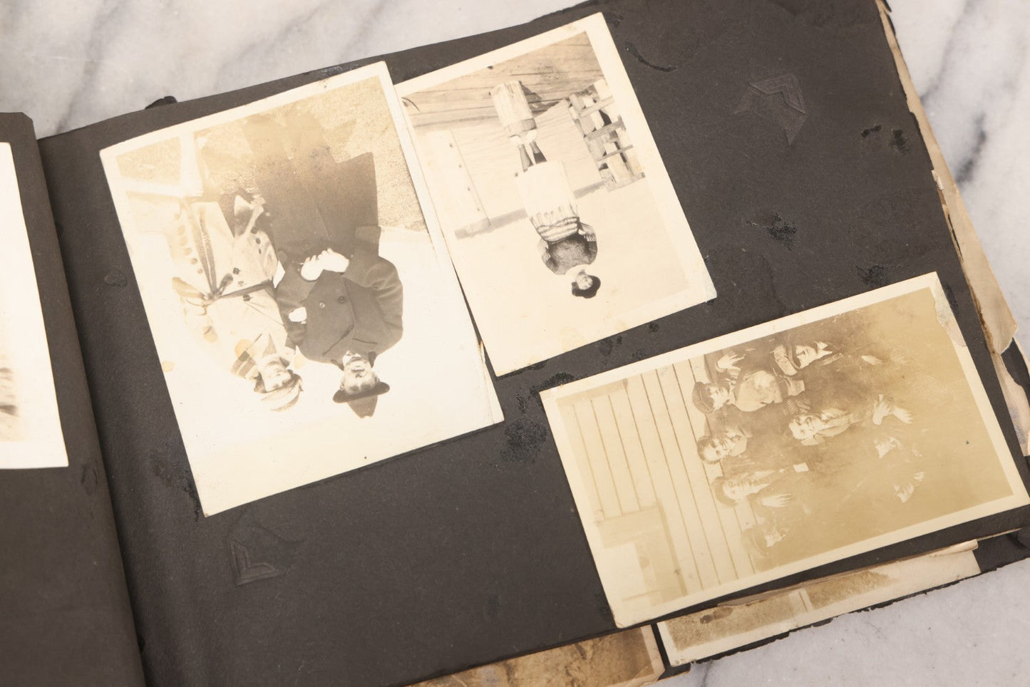 Lot 069 - Antique Snapshot Photograph Album With 100+ Images Circa 1920-1930 Including Beach Scenes In Period Swimwear, Cats And Kittens, Young Boy With American Flag, And Mechanic Working On Early Automobile