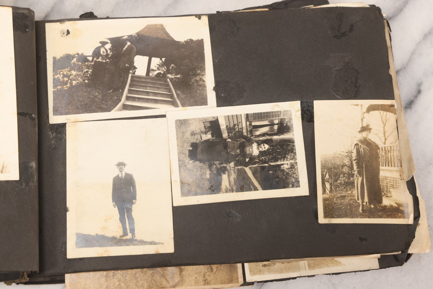 Lot 069 - Antique Snapshot Photograph Album With 100+ Images Circa 1920-1930 Including Beach Scenes In Period Swimwear, Cats And Kittens, Young Boy With American Flag, And Mechanic Working On Early Automobile
