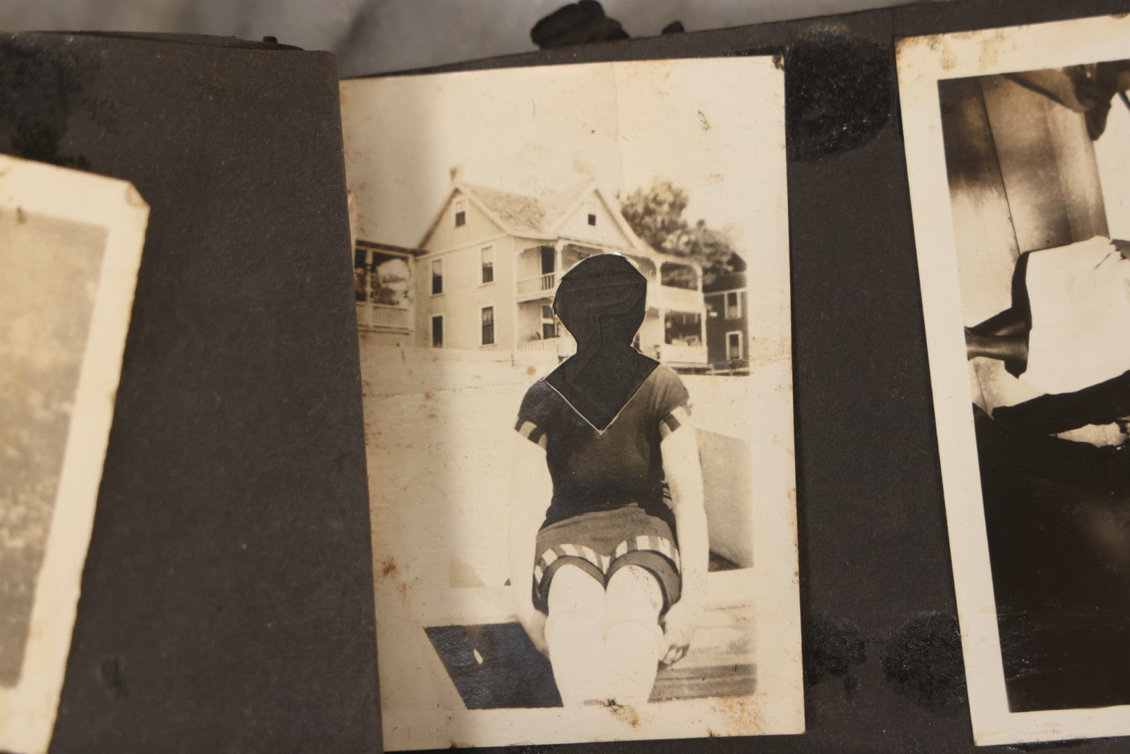 Lot 069 - Antique Snapshot Photograph Album With 100+ Images Circa 1920-1930 Including Beach Scenes In Period Swimwear, Cats And Kittens, Young Boy With American Flag, And Mechanic Working On Early Automobile