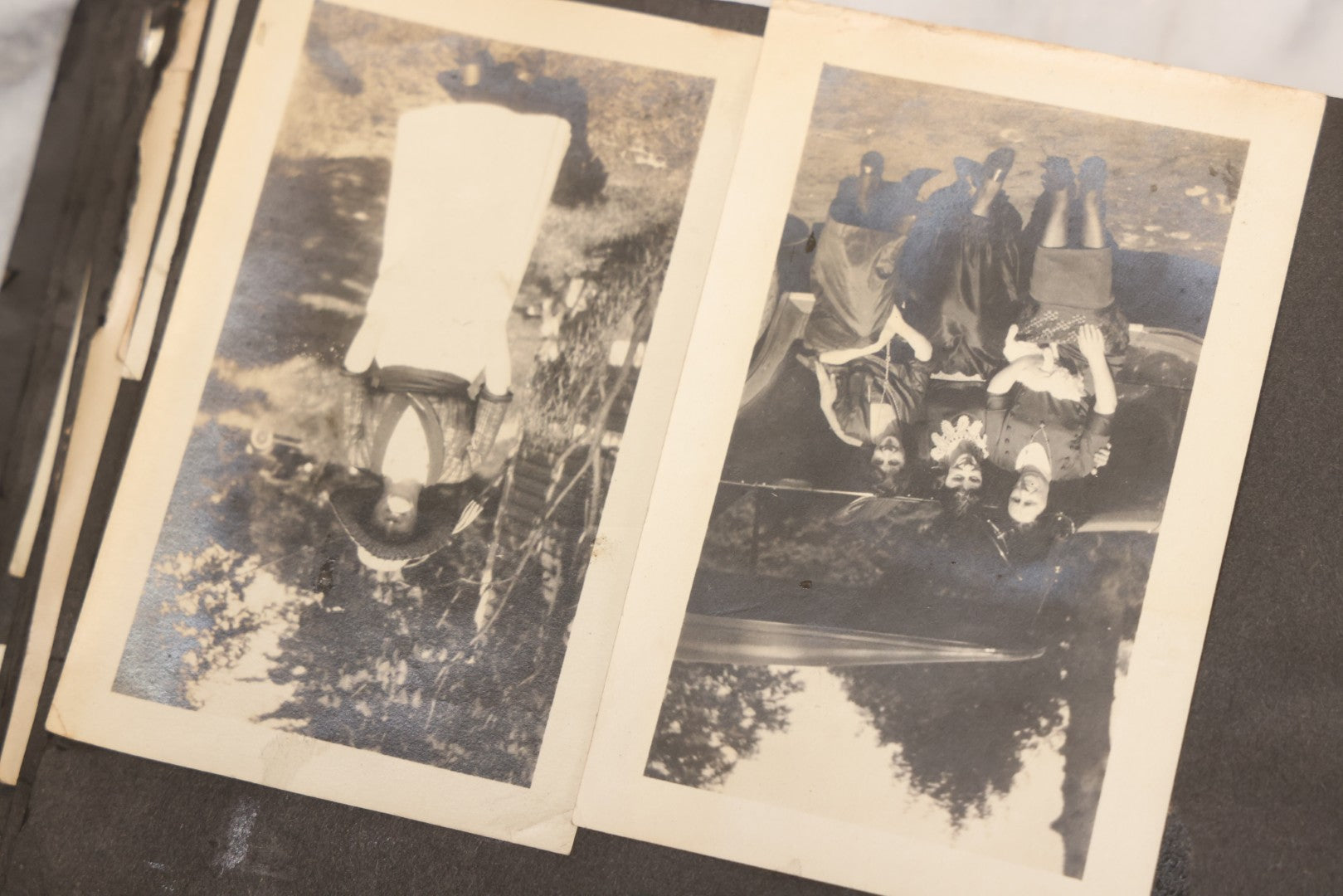 Lot 069 - Antique Snapshot Photograph Album With 100+ Images Circa 1920-1930 Including Beach Scenes In Period Swimwear, Cats And Kittens, Young Boy With American Flag, And Mechanic Working On Early Automobile