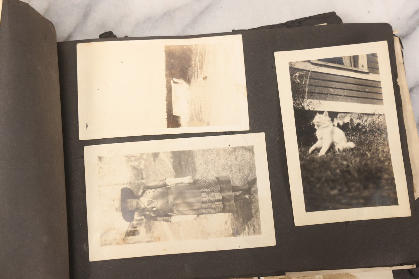 Lot 069 - Antique Snapshot Photograph Album With 100+ Images Circa 1920-1930 Including Beach Scenes In Period Swimwear, Cats And Kittens, Young Boy With American Flag, And Mechanic Working On Early Automobile