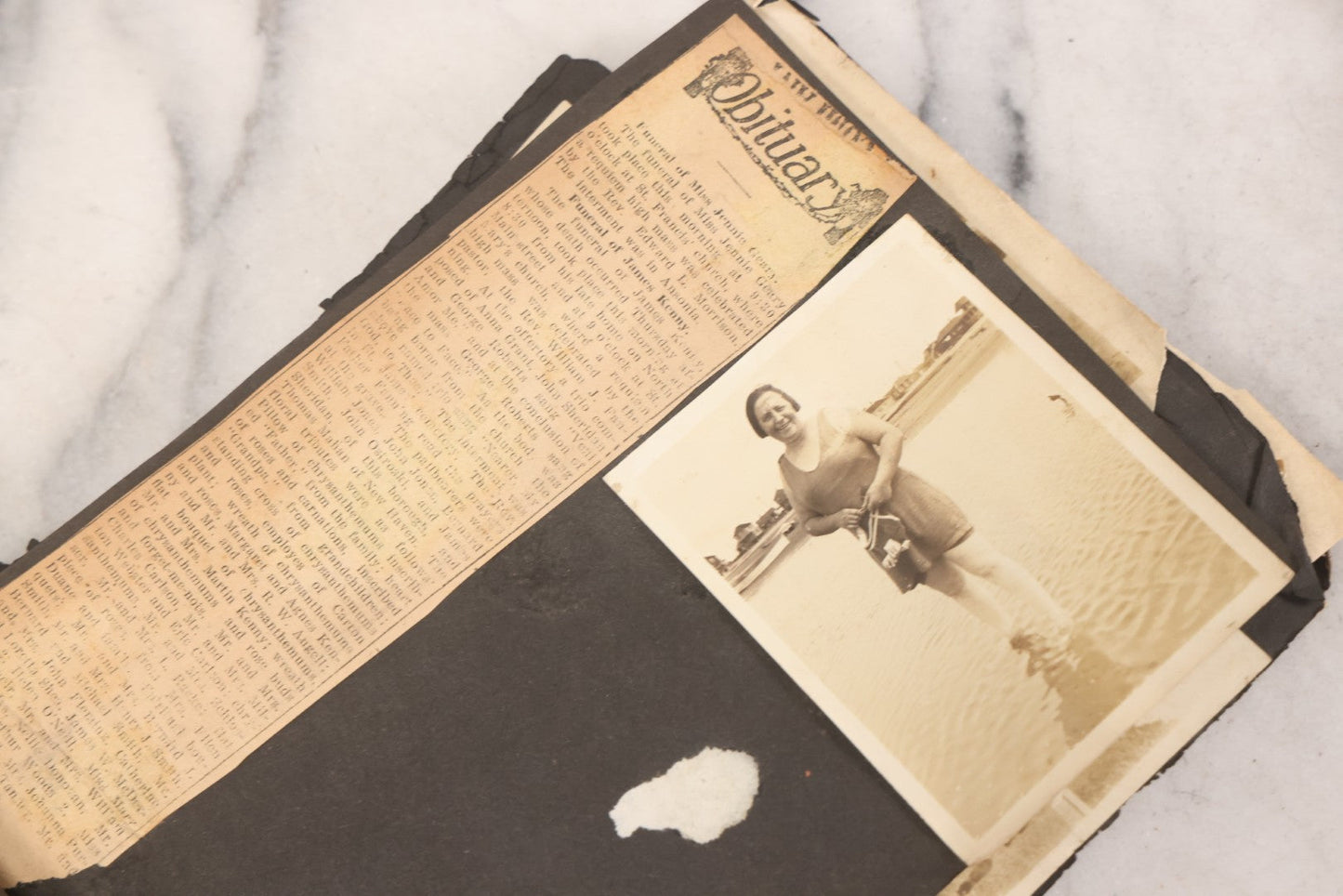 Lot 069 - Antique Snapshot Photograph Album With 100+ Images Circa 1920-1930 Including Beach Scenes In Period Swimwear, Cats And Kittens, Young Boy With American Flag, And Mechanic Working On Early Automobile