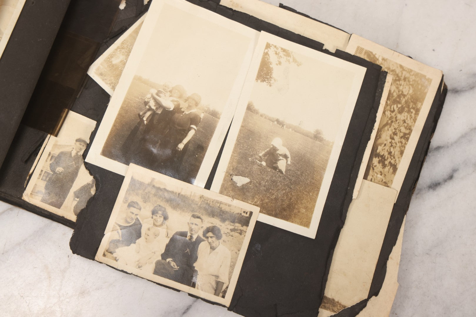 Lot 069 - Antique Snapshot Photograph Album With 100+ Images Circa 1920-1930 Including Beach Scenes In Period Swimwear, Cats And Kittens, Young Boy With American Flag, And Mechanic Working On Early Automobile