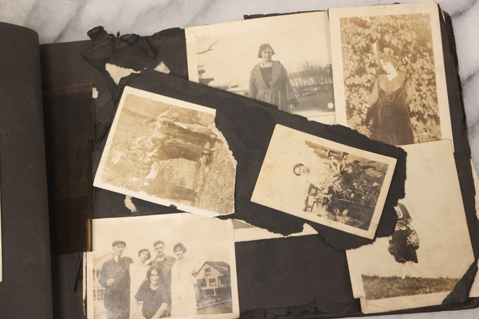 Lot 069 - Antique Snapshot Photograph Album With 100+ Images Circa 1920-1930 Including Beach Scenes In Period Swimwear, Cats And Kittens, Young Boy With American Flag, And Mechanic Working On Early Automobile