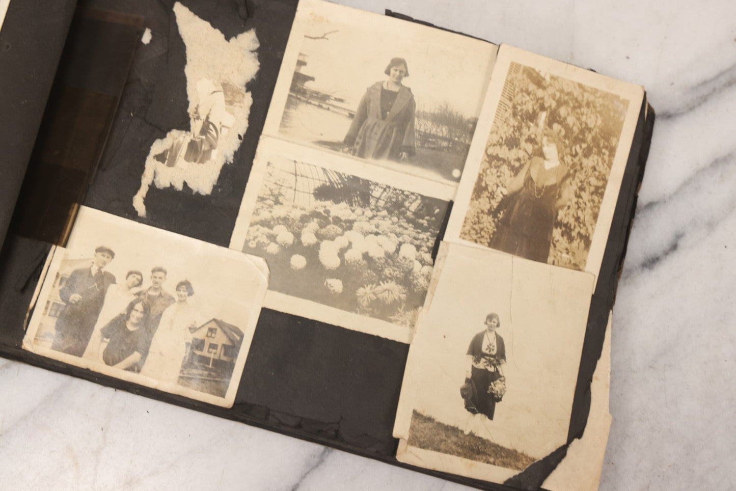 Lot 069 - Antique Snapshot Photograph Album With 100+ Images Circa 1920-1930 Including Beach Scenes In Period Swimwear, Cats And Kittens, Young Boy With American Flag, And Mechanic Working On Early Automobile