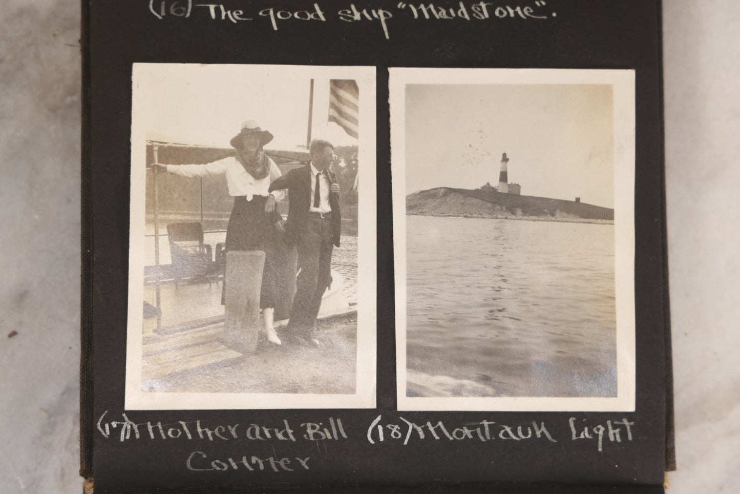 Lot 070 - Antique Snapshot Photograph Album With 25+ Images Taken Summer 1919 With No. 2 Brownie Camera By William W. Hoppkin Jr., Southampton, Long Island, Including Dogs Toto And Tang, "Maidstone", Montauk Light House