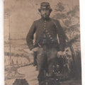 Lot 076 - Antique Civil War–Era Uncased Tintype Photograph Of Union Soldier, Full-Length Standing Portrait With Painted Military Backdrop, Circa 1860s